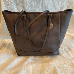 Authentic Coach Large Saffiano Leather North South Tote in metallic gunmetal